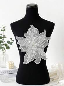 1pc Women White Sheer Organza Flower Applique Patch With Embroidered Edge, 3D Floral Sew On Patch For Dress DIY Decoration - White - View 7