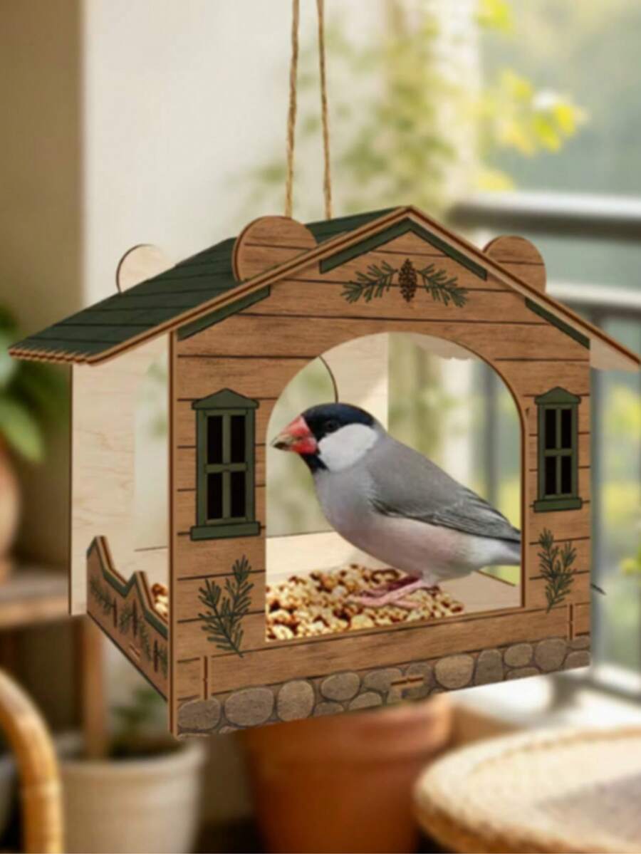 1件鄉村風木製鳥屋,紅磚圖案,適合掛在花園與陽台裝飾,戶外餵鳥器吸引鳥類,完美庭院與花園裝飾 - A - 查看 1