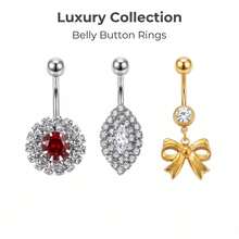 3Pcs Assorted Inlaid Rhinestone Belly Button Rings, Screw Ball Dangle Navel Piercing Jewelry Set For Women - 3-piece Set - View 5