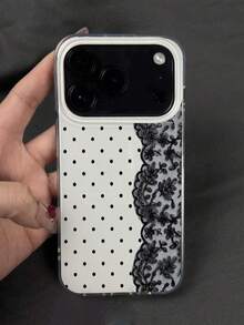 Double Layer IMD Polka Dot Lace Phone Case Compatible With Apple 17 Pro Max 16 15 14 Pro Max 13 11 12 New IMD Hot-Selling XS Max Personalized 16 16 Plus Creative 17 Polka Dot Lace - Black and White - View 1