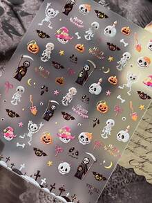 2026 New Halloween Nail Stickers 3D Skull Bat Skeleton Spider Web Gothic Horror Self-Adhesive Nail Decals For Cosplay Party DIY Manicure Decor - Multicolor - View 6