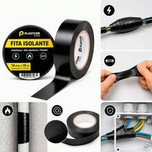 Kit 9 Fitas Isolantes Eleétrica 18mm x 10m PVC Antichama Alta Aderência Flexível Uso Elétrico - 3 pacotes - 9 peças - Visão 3