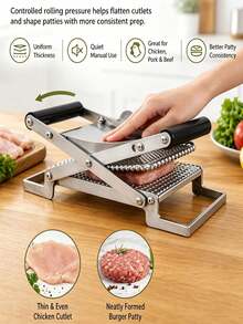 肉類壓製器－不鏽鋼手動肉類壓製器、不鏽鋼手動肉類嫩化器、夾式雞胸肉壓平器與肉餅製作器，家用廚房燒烤烹飪備餐工具，適用於牛肉、豬肉、牛排 - 彩色 - 查看 3