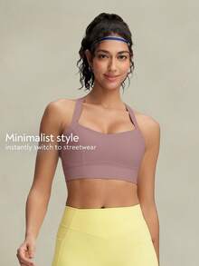 Tender Angel Cross Back Adjustable Hook-And-Eye Sports Bra For Women, Lightweight Push-Up Yoga Fitness Light Exercise Bralette Fall - Mauve Purple - View 5