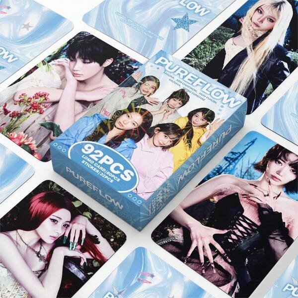 92pcs K-POP LESS ERAFIM PUREFLOW Album Star Photocards, Sakura, Kim Chaewon, Huh Yunjin, Kazuha, Hong Eunchae Photo Cards Stickers LOMO Cards, Korean-Style Boxed Fresh Photocards, Idol Collection Set, Soft Healing And Extremely Eye-Catching.