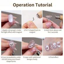 Conjunto de 7 Peças de Ferramentas para Unhas Olho de Gato, Kit de Acessórios para Formar Padrão de Coração para Manicure, Efeito de Luz em Formato de Coração - Prata - Visão 7