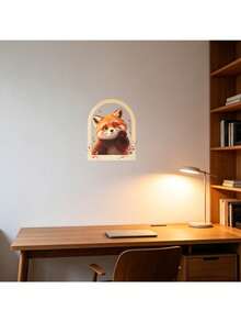 1pc Arch Frame Winking Red Panda Paw Wall Sticker, Cute Fluffy Mini Panda Autumn Branch Peel And Stick Removable Vinyl Wall Decal For Entryway, Hallway, Bedroom, Nursery, Cozy Cartoon Animal Wall Art Decor - Arched Frame Winking Red Panda - View 4