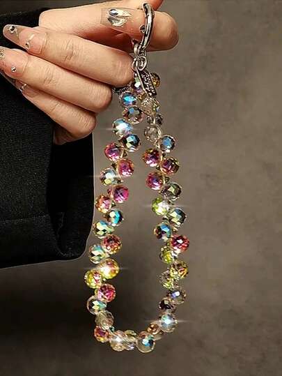 1pc Aurora Crystal Phone Chain, Luxury Iridescent Faceted Bead Wrist Strap, High-End Hot Girl Phone Charm (Actual Size May Vary Slightly From Photo Due To Shooting Angle And Magnification)