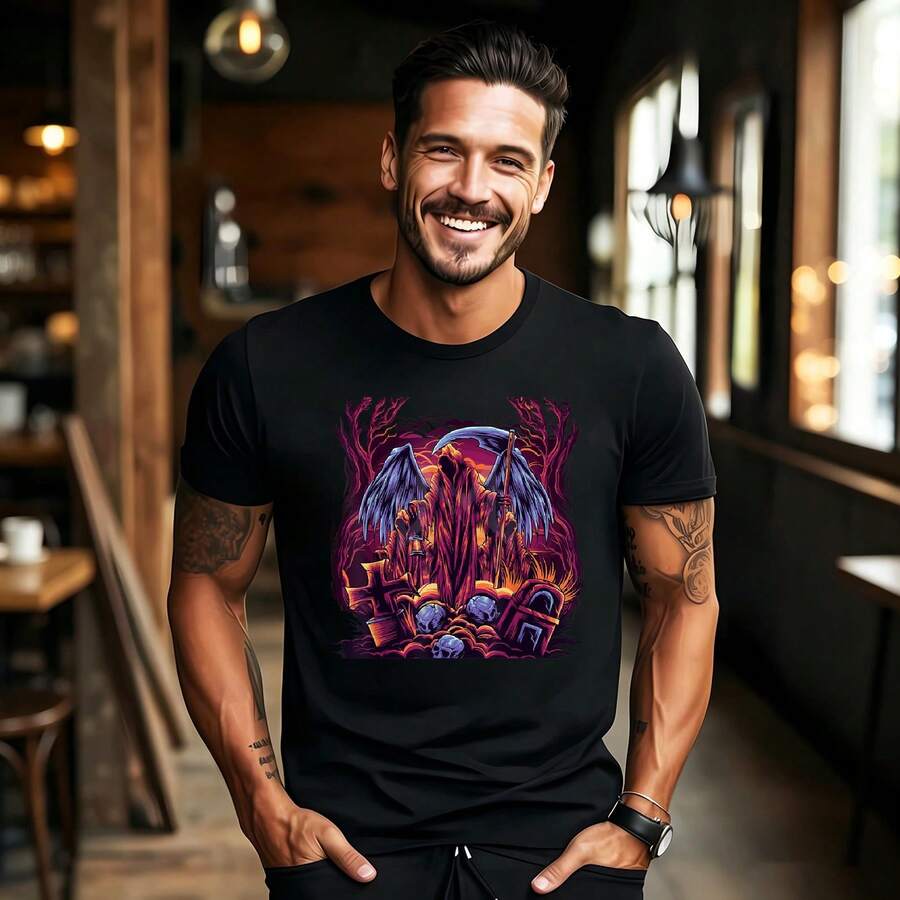The Sensenmann Angle Of Death Grunge Horror Halloween T-Shirt - Black - View 1