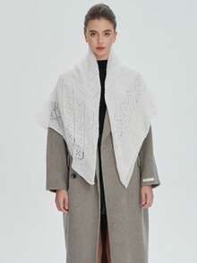 New Spring Autumn Winter Women's White Hollow Knit Shawl Thin Solid Color Square Scarf - Multicolor - View 7