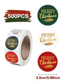 1Roll/500Pcs Merry Christmas Sticker Roll, Christmas Decoration Tag Sticker With Embossed Wax Seal Design, Envelope Sticker Label, Sealing Stickers, Gift Packaging, Merry Christmas Decoration For Home, Xmas Party Supplies - Christmas Red Green White Lettering - View 9