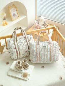 1pc Multi-Functional Large Capacity Quilted Mommy Bag With Stroller Hooks - Multicolor - View 2