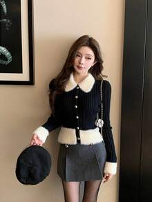 Women's Colorblock Casual Versatile Daily Wear Cardigan - Black - View 4