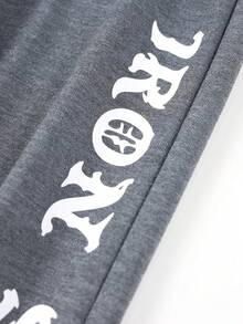 1pc Men's Minimalist Street Style Artistic Gothic Font Wide Leg Loose Casual Long Pants - Dark Grey - View 6