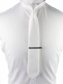 ZONFAZ 2pcs Men/Women White Slim Elastic Tie With Tie Clip, Adjustable Elastic Size, Suitable For Wedding, School Performance, Party - White - View 7
