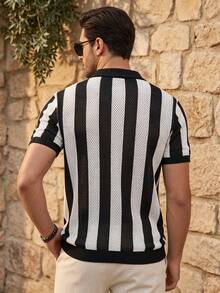 ALTZTAR Hollow Out Breathable Striped Knit Polo Shirt For Men - Black - View 2