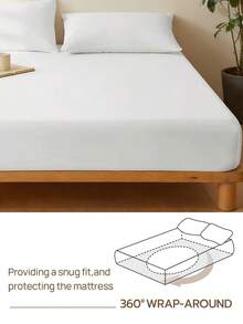 1pc Solid Color 25cm Deep Pocket Fitted Sheet, Soft Breathable Mattress Protector, Suitable For All Bed Sizes, Dorm Home Bedding Decor - White - View 5