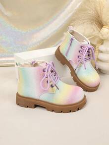 1 Pair Girls' Autumn/Winter Glitter Decor Minimalist Patchwork Fashion Boots, Suitable For Daily Wear And Party Outfits For Toddlers And Young Children - Multicolor - View 4