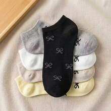 5Pairs Women's Sweet Bow Knot Simple Boat Socks, Invisible Socks, Casual Socks, Non-Slip Socks, Suitable For Daily Wear And Travel, Spring/Autumn/Summ - Multicolor - View 8