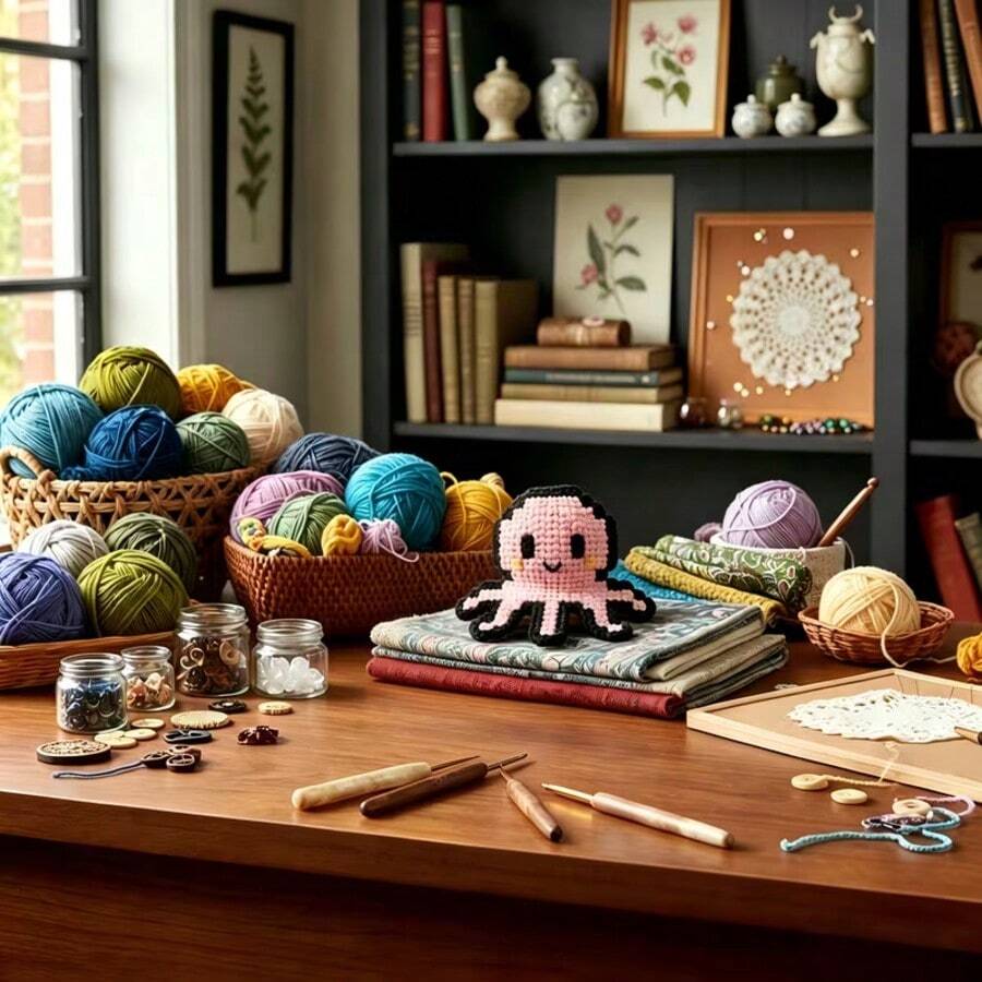 [DIY Pixel Bead Crochet Kit]Pixel Octopus Crochet Kit, Suitable For Beginners Adult Handmade Semi-Finished Product Set. Includes Full Set Of Tools (Random Color Accessories) And English Guide. No Bead Template Needed. Crochet To Get Pixel Style, Can Make Keychains, Pendants - DIY Crochet Kit - View 1