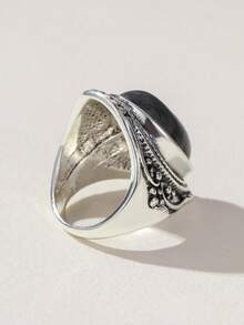Nocturel Vintage Style Oval Moonstone Inlaid Antique Silver Plated Ring - Antique Silver - View 4