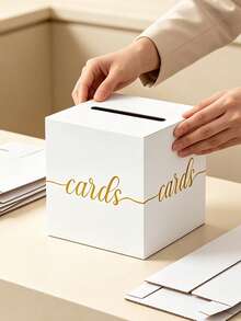 1pc White With Gold Foil Opening Gift Box - Elegant Square Gift Card/Red Envelope Box, Suitable For Baby Shower, First Birthday Party, Gender Reveal Party, Baptism, Wedding Table Decor And Party Supplies, Baby Shower Supplies, Diaper Box, Ballot Box, Guest Activity Game Card Box - Multicolor - View 5