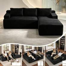 Modular 3-Seater Corduroy Sectional Sofa With Extra Large Chaise Lounge, Deep Seat Design, No Assembly Required, Ideal For Living Room & Bedroom - Black - View 3