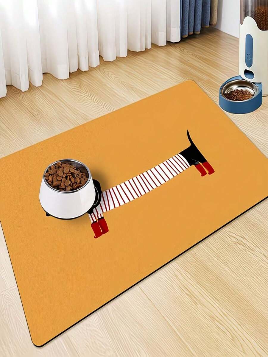 Pet Feeding Mat/Placemat Designed For Food And Water Bowls; Ideal For Messy Eaters And Pets Prone To Making A Mess On The Floor. Made From Durable, Easy-To-Clean Polyester And Featuring A Cute Dachshund Print. Available In Various Sizes To Suit Cats, - Multicolor - View 1