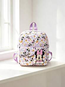 Disney 1pc Minnie Mouse Patch Mini Backpack, Colorful Leopard Print School Daypack, Multi-Pocket Casual Rucksack, Suitable For Girls/Students/Teenagers/Young People/Fans, Perfect For Back To School/Daily Outings/Shopping - Multicolor - View 1