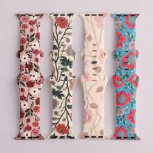 Sports Watch Band Compatible With Apple Watch Series 9/8/7/6/5/4/3/2/1/SE/Ultra (Unisex); Compatible With 38mm/40mm/41mm/42mm/44mm/45mm/49mm Sizes; Butterfly Buckle Design; Available In Daisy, Vintage Rose, Poppy, Pink Rose, And Peony Floral Print Styles; Made Of Silicone - Pink Rose - View 9