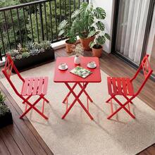 GOCAPTAIN Foldable & Weather-Resistant | 3-Piece Small Dining Table Patio Furniture - Square Iron Table And 2 Chairs - Compact Outdoor/Indoor Garden Dining Set - Space-Saving, Durable, Easy To Store - Red - View 2
