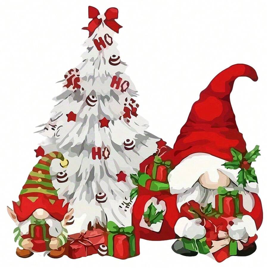 1/2/3PCS Water-Washable Heat Transfer Prints, White Christmas Tree With Gnome, Gift Box, Bow, HO-HO Text And Star Elements, Cartoon Retro Style Christmas Pattern, Suitable For T-Shirts, Bags, Pillows - Multicolor - View 1