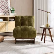 Modern Sofa Chair, Single Soft Upholstered Chenille Accent Chair, Armless Lounge Chair, Ergonomic Curved Backrest, Wide Seat And Deep Seat, Sturdy Solid Wood Frame, Suitable For Living Room, Bedroom, Reading Corner And Apartment(Olive Green) - Olive Green - View 3