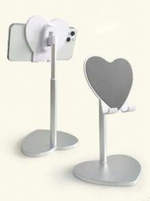 2026 New Model: Heart-Shaped Metal Desktop Stand ABS | Aluminum Alloy Portable Phone Tablet Holder | 360° Rotatable Adjustable Angle | Suitable For Desk, Bedside Table Or Car | Fashionable Cute Practical, Essential For Slouchy People, Hands-Free Easy Use | Popular Desktop Decor, Make Daily Life More Convenient And Interesting - Silver - View 2