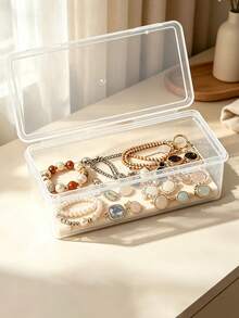 1pc Transparent Jewelry Box, Ring Necklace Box, Lipstick Cosmetic Storage Box, Stationery Box, Desktop Storage Box, Display Box, Glasses Box, Transparent Plastic Box, Desktop Cosmetic Jewelry Storage Box, Multi-Functional Compartment Small Box, Back To School Gift Box Storage - Clear - View 3