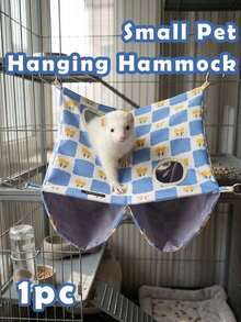 1pc Double-Layer Floral Pattern Ferret Hammock, Blue Sugar Glider Hanging Sleeping Bag, Waterproof Tunnel Nest, Hiding Place, Breathable, Multi-Opening, With Hooks, Cage Accessory, Suitable For Rabbits, Hamsters, Small Pets, Hamster Supplies - A - View 2