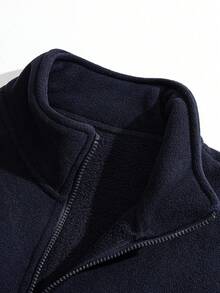 Men's Casual Half-Zip Denim Long Sleeve Sweatshirt - Navy Blue - View 4