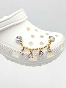 1 Pair LOVE Letter Shoe Chain Charms, Gold Tone Rhinestone Shoe DIY Decorations - Gold - View 8