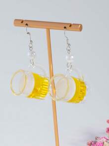 1 Pair Creative Resin Beer Mug Tassel Earrings, DIY Realistic Minimalist Beer Cup Chain Drop Earrings - Multicolor - View 5