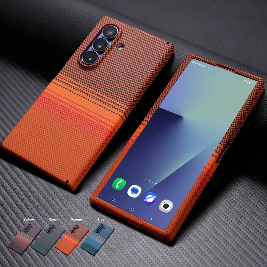 1pc Multi-Color Kevlar Magnetic Carbon Fiber Texture Integrated Hinge Gradient Layer Luxury High-End Water Transfer Matte Leather Texture PC Dual-Side Protective Case For Samsung Galaxy Z Fold 8/Z Fold 8 Ultra/Z Fold 7/Z Fold 6/Z Fold 5/Z Fold 4