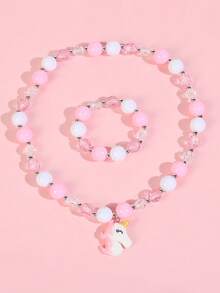 2pcs/Set Cute Cartoon Unicorn Beaded Children's Jewelry Necklace & Bracelet, Suitable For Girls' Daily Wear, Party Accessories, Gift - Multicolor - View 6
