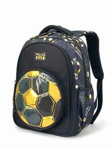 Teenager Fashion Soccer Design Backpack Made Of High-Quality Nylon, More Durable And Wear-Resistant, Thick Padded Back For Softness, Breathability And Comfort, Cute Cartoon Pattern, Very Attractive, Perfect Gift For Holidays And Birthdays, Suitable For School, Picnic, Travel And Camping - Black Gold - View 9
