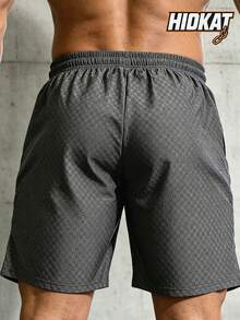 Hidkat Men's Summer Casual Outdoor Sports Lightweight Textured Shorts With Drawstring Waist And Zipper Pockets - Grey - View 3