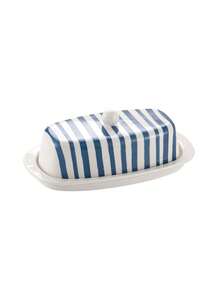 1pc Hand-Painted Line Ceramic Dish With Lid, Classic Minimalist Ins Style Highly Attractive Ceramic Butter Box, Dessert Plate, Kitchen Dessert Table Decor, Tabletop Decoration, Essential Kitchen Item, Gift - View 13