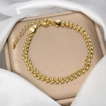 Simple 18K Gold-Plated Copper Geometry Bracelet Set For Women Daily Wear, Fashionable Layered Jewelry - Gold - View 4