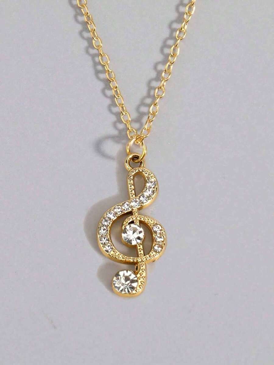 Collar de mujer con nota musical de strass, collar para festival de música - Amarillo Oro - Ver 1