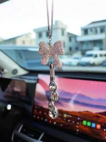 Ornamenti da auto di lusso con fiocco di strass, decorazione per specchietto retrovisore con nappe di cristallo a goccia d'acqua, ciondolo decorativo accattivante per interni auto da ragazza - A - Visualizzare 12