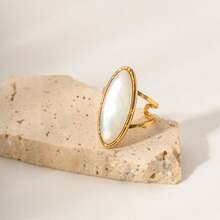 Occident Exaggeration Oval Vintage Rings For Women Stainless Steel Temperament Metal Ring Jewelry Gift - Gold - View 5