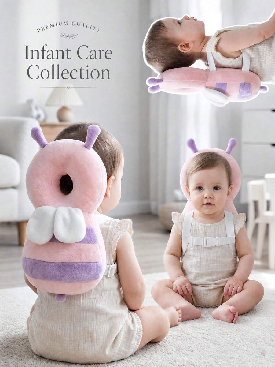 Upgraded Baby Head Protection Pillow, Thickened And Widened, Baby Head Protection Pad For Crawling And Walking, Adjustable Breathable Head Protection Pillow, Baby Walking Supplies, Upgraded Thickened Cartoon Butterfly Design Head Protection Pad - Pink Bee - View 1