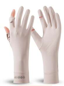 1 Pair Solid Color Casual Polyester Sun Protection Gloves, Lightweight Summer Outdoor Sports Driving Cycling UV Protection Touchscreen Gloves, Women's, Suitable For Travel And Holidays - Multicolor - View 12